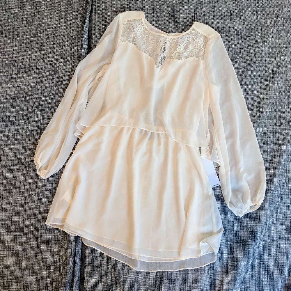 BCBGeneration White Lace Long Sleeve Chiffon Dress